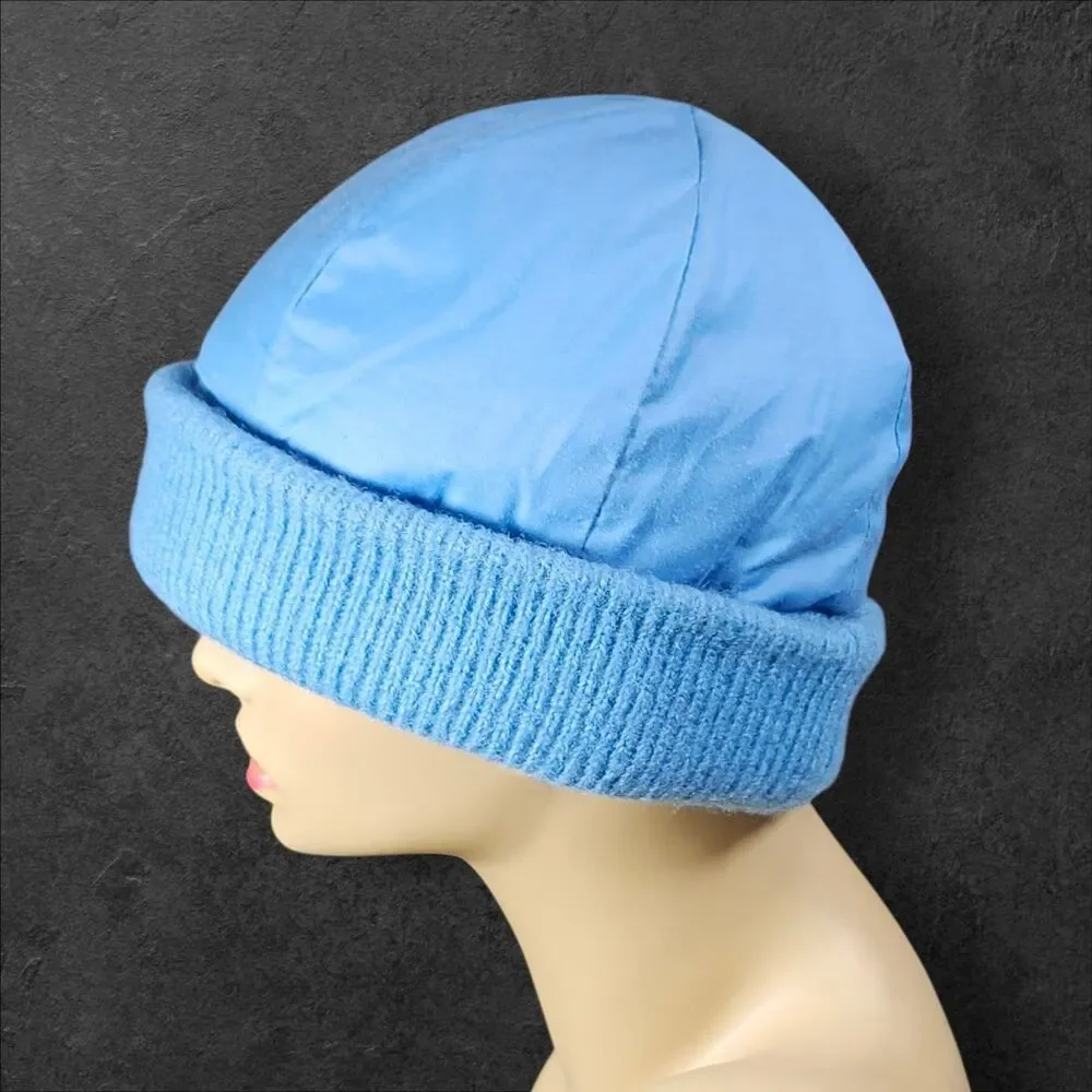 Vintage Slalom Insulated Ski Beanie Powder Blue Wool Knit Nylon Hong Kong Warm